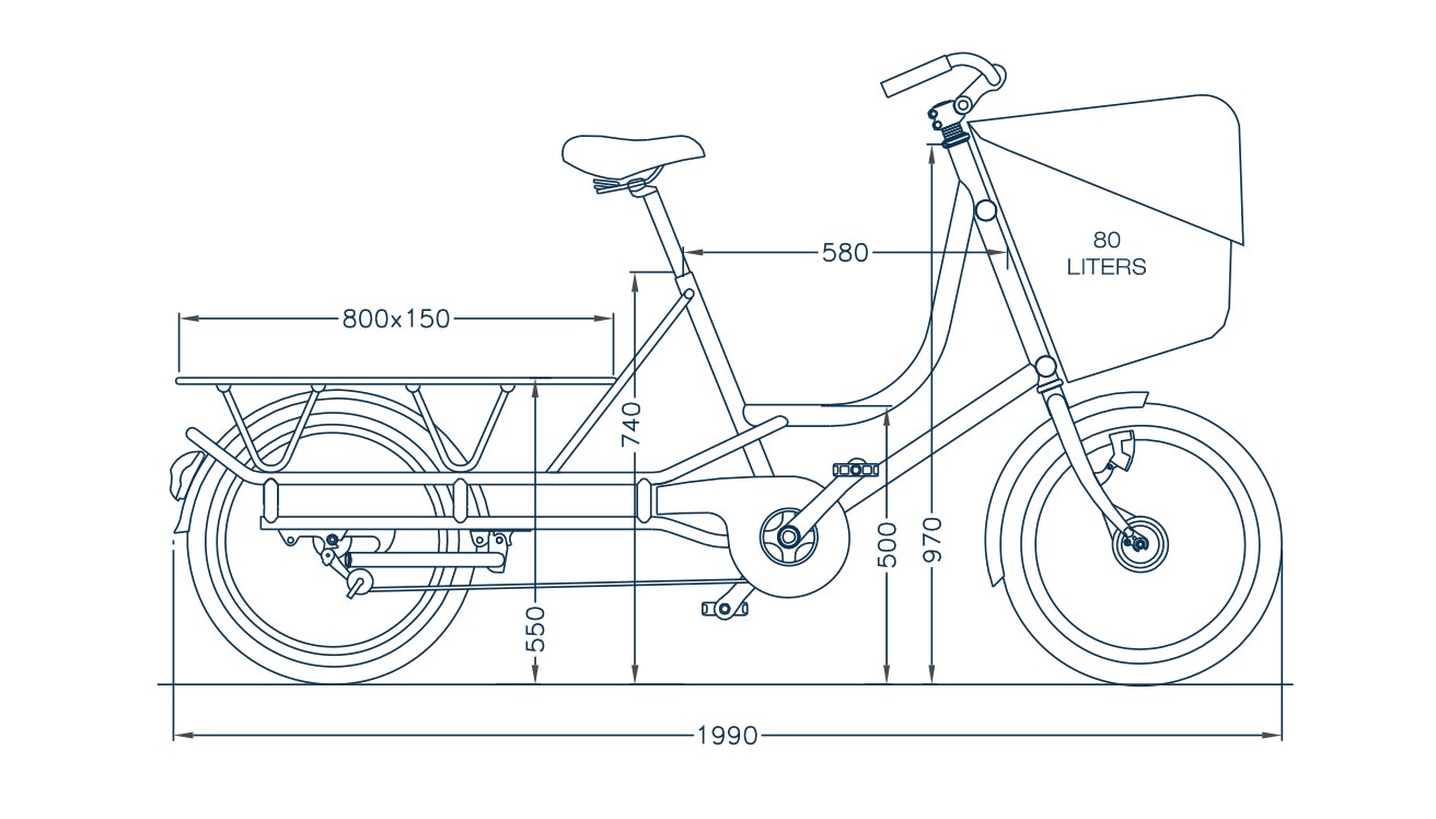 technical drawing of the Bicicapace JustLong bike